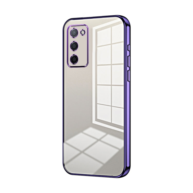 For OPPO A55 5G / A56 / A53s 5G Transparent Plating Fine Hole Phone Case(Purple) by buy2fix