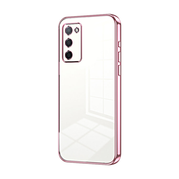 For OPPO A55 5G / A56 / A53s 5G Transparent Plating Fine Hole Phone Case(Pink) by buy2fix