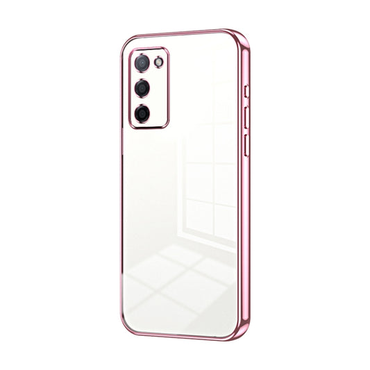 For OPPO A55 5G / A56 / A53s 5G Transparent Plating Fine Hole Phone Case(Pink) by buy2fix