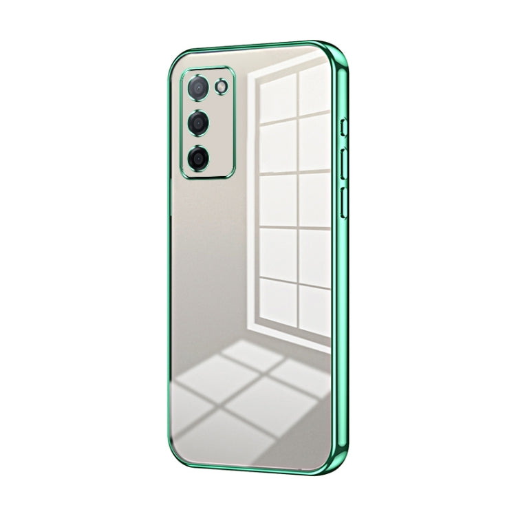 For OPPO A55 5G / A56 / A53s 5G Transparent Plating Fine Hole Phone Case(Green) by buy2fix