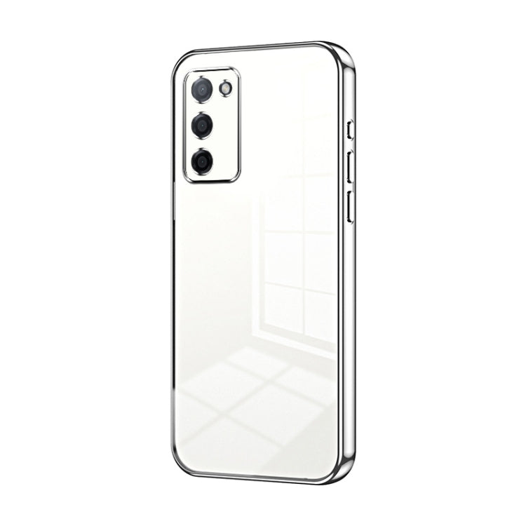 For OPPO A55 5G / A56 / A53s 5G Transparent Plating Fine Hole Phone Case(Silver) by buy2fix