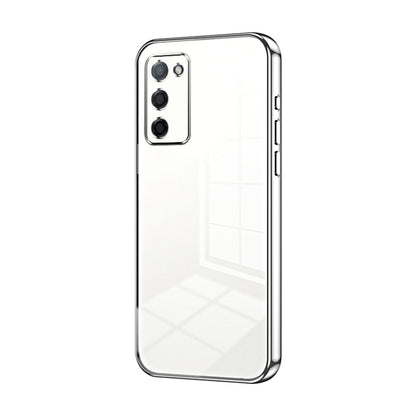 For OPPO A55 5G / A56 / A53s 5G Transparent Plating Fine Hole Phone Case(Silver) by buy2fix