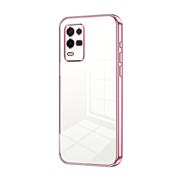 For OPPO K9x Transparent Plating Fine Hole Phone Case(Pink) by buy2fix