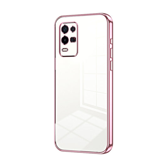 For OPPO K9x Transparent Plating Fine Hole Phone Case(Pink) by buy2fix