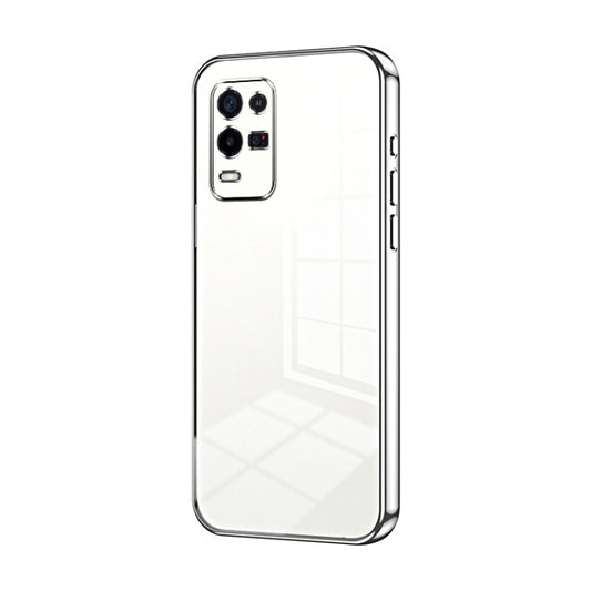 For OPPO K9x Transparent Plating Fine Hole Phone Case(Silver) by buy2fix