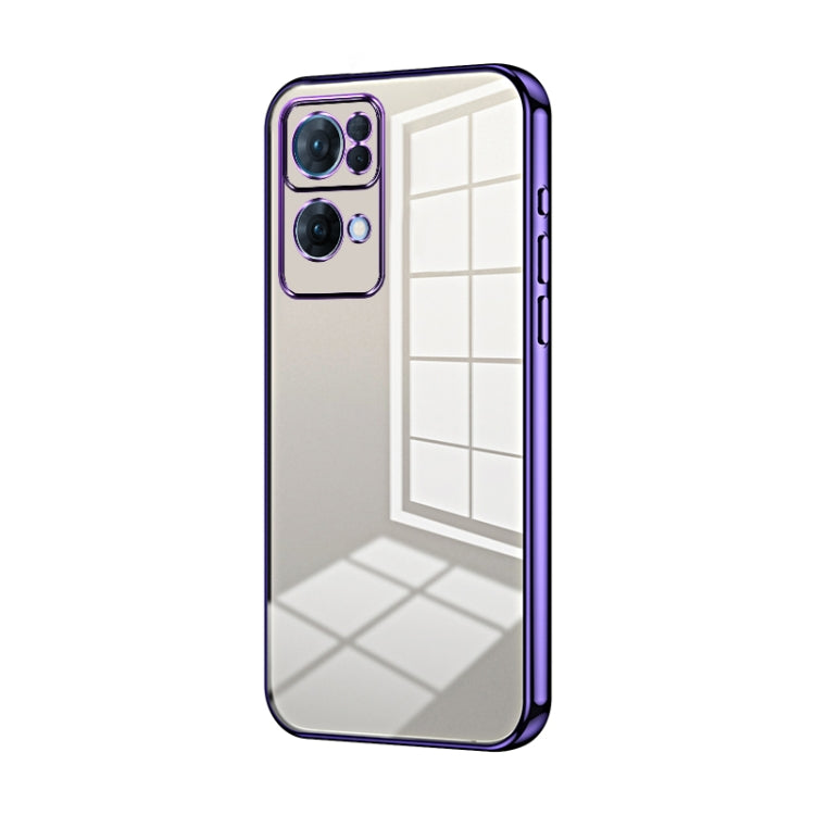For OPPO Reno7 Pro Transparent Plating Fine Hole Phone Case(Purple) by buy2fix