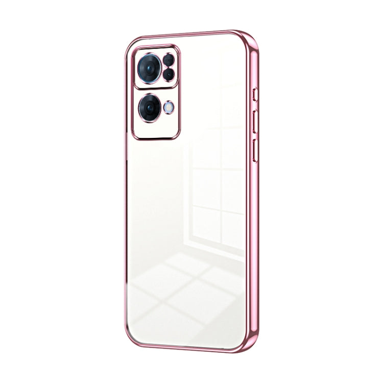 For OPPO Reno7 Pro Transparent Plating Fine Hole Phone Case(Pink) by buy2fix