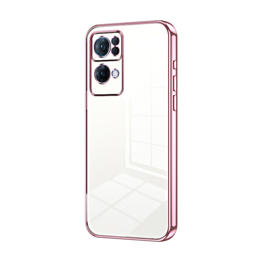 For OPPO Reno7 Pro Transparent Plating Fine Hole Phone Case(Pink) by buy2fix