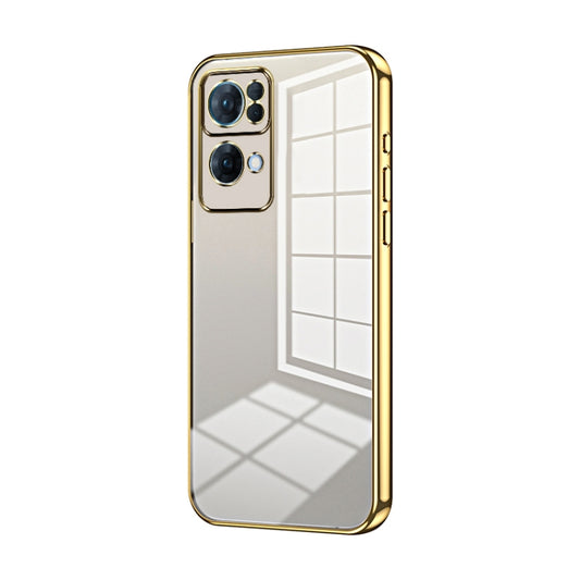For OPPO Reno7 Pro Transparent Plating Fine Hole Phone Case(Gold) by buy2fix