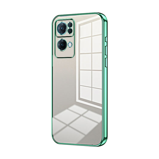 For OPPO Reno7 Pro Transparent Plating Fine Hole Phone Case(Green) by buy2fix