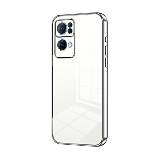 For OPPO Reno7 Pro Transparent Plating Fine Hole Phone Case(Silver) by buy2fix