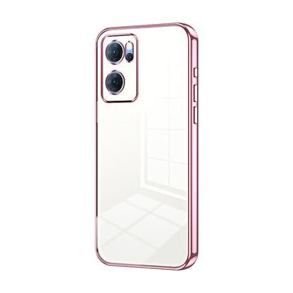 For OPPO Reno7 5G Transparent Plating Fine Hole Phone Case(Pink) by buy2fix