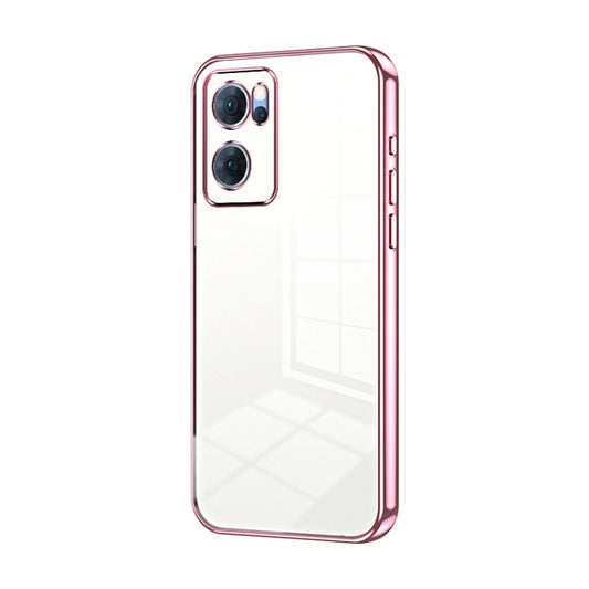 For OPPO Reno7 5G Transparent Plating Fine Hole Phone Case(Pink) by buy2fix