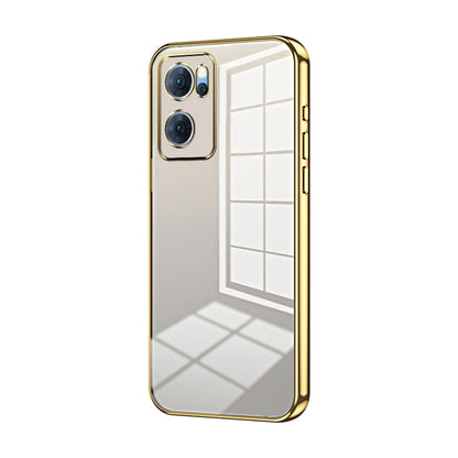 For OPPO Reno7 5G Transparent Plating Fine Hole Phone Case(Gold) by buy2fix