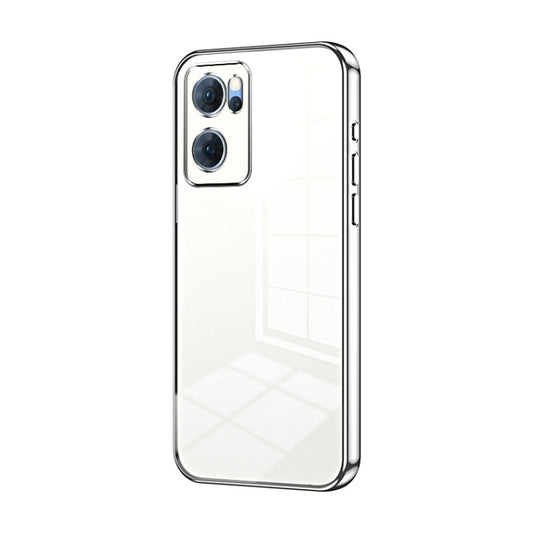 For OPPO Reno7 5G Transparent Plating Fine Hole Phone Case(Silver) by buy2fix