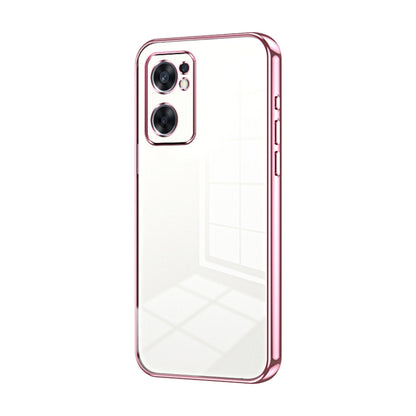For OPPO Reno7 SE Transparent Plating Fine Hole Phone Case(Pink) by buy2fix