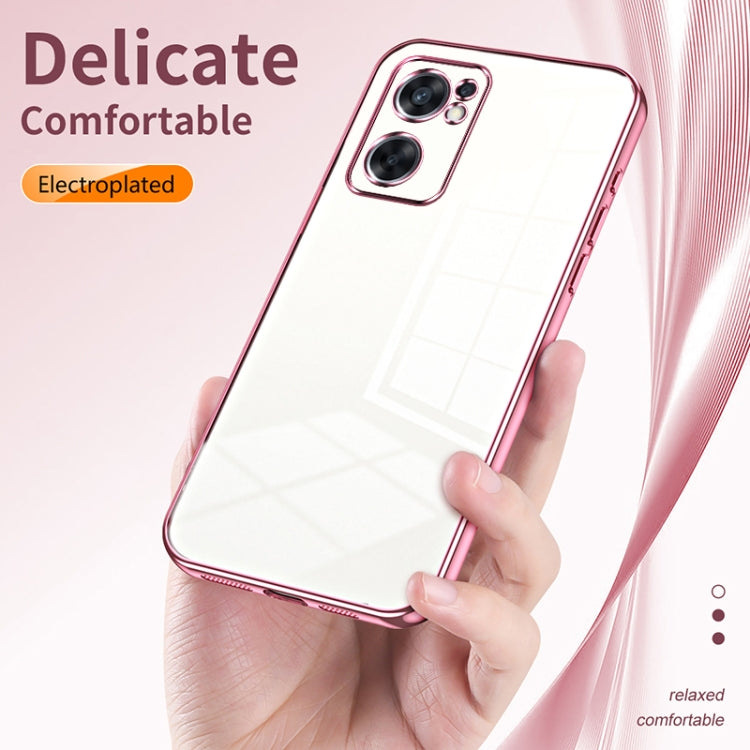 For OPPO Reno7 SE Transparent Plating Fine Hole Phone Case(Pink) by buy2fix