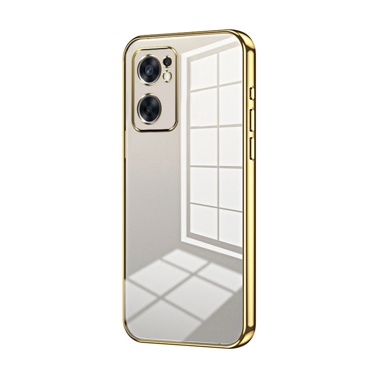 For OPPO Reno7 SE Transparent Plating Fine Hole Phone Case(Gold) by buy2fix