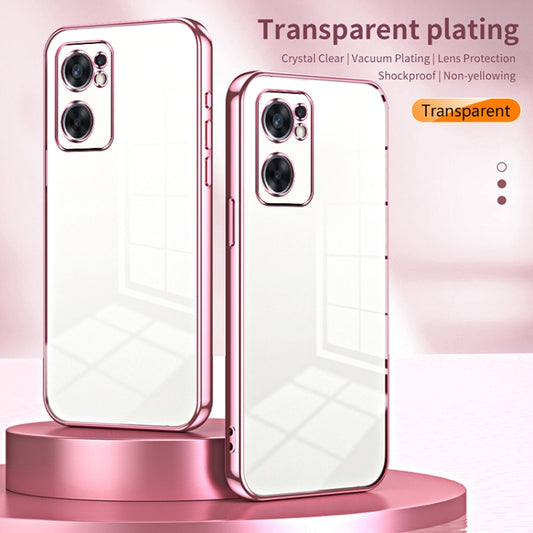 For OPPO Reno7 SE Transparent Plating Fine Hole Phone Case(Blue) by buy2fix