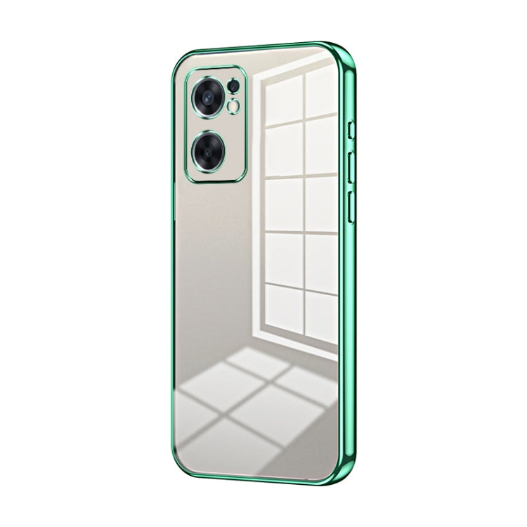 For OPPO Reno7 SE Transparent Plating Fine Hole Phone Case(Green) by buy2fix