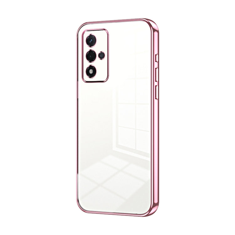 For OPPO A93s 5G Transparent Plating Fine Hole Phone Case(Pink) by buy2fix