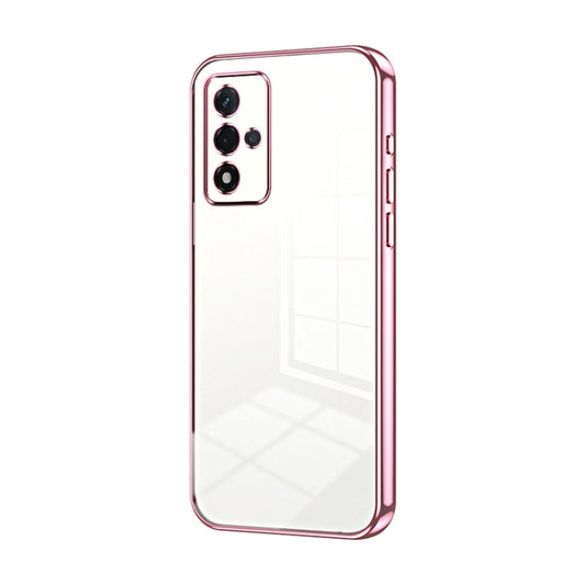For OPPO A93s 5G Transparent Plating Fine Hole Phone Case(Pink) by buy2fix