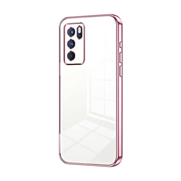 For OPPO Reno6 Pro Indian Transparent Plating Fine Hole Phone Case(Pink) by buy2fix