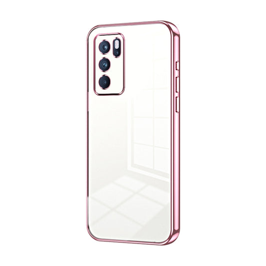 For OPPO Reno6 Pro Indian Transparent Plating Fine Hole Phone Case(Pink) by buy2fix