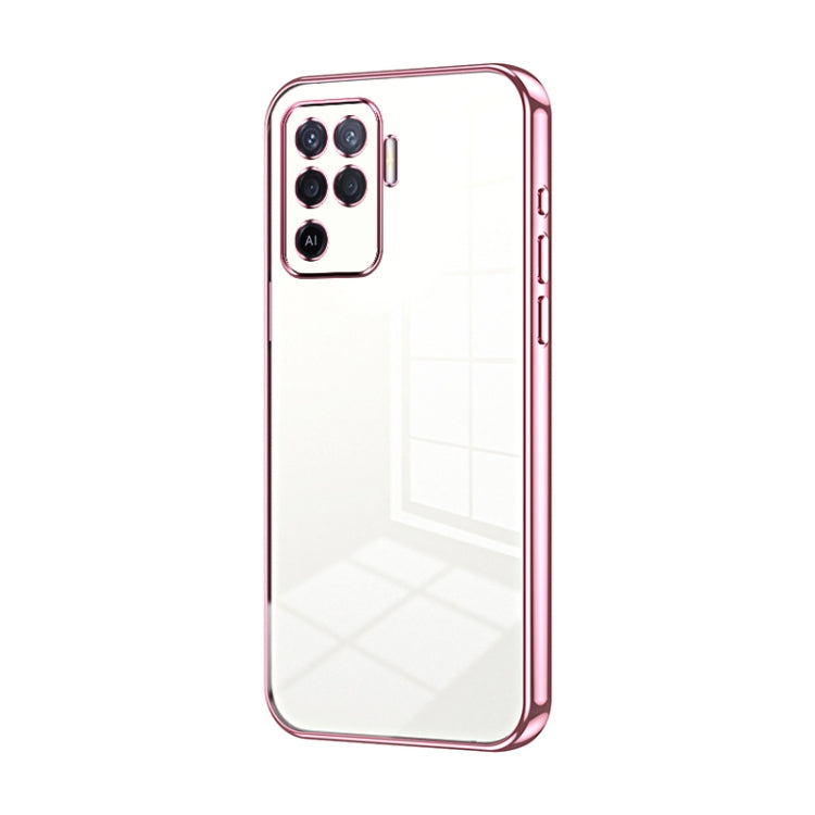 For OPPO A94 4G Transparent Plating Fine Hole Phone Case(Pink) by buy2fix