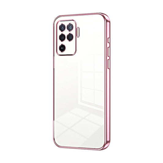For OPPO A94 4G Transparent Plating Fine Hole Phone Case(Pink) by buy2fix