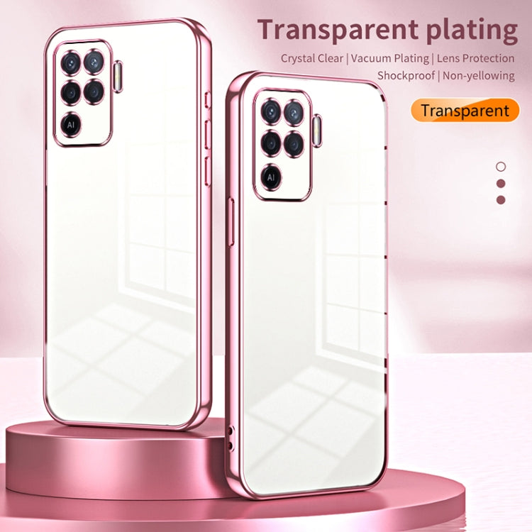 For OPPO A94 4G Transparent Plating Fine Hole Phone Case(Pink) by buy2fix
