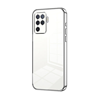 For OPPO A94 4G Transparent Plating Fine Hole Phone Case(Silver) by buy2fix