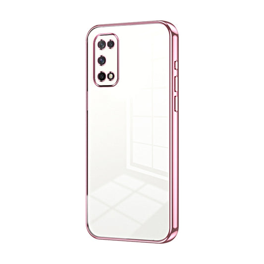 For OPPO K7x / Realme V5 5G Transparent Plating Fine Hole Phone Case(Pink) by buy2fix