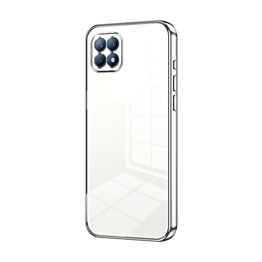 For OPPO Reno4 SE Transparent Plating Fine Hole Phone Case(Silver) by buy2fix