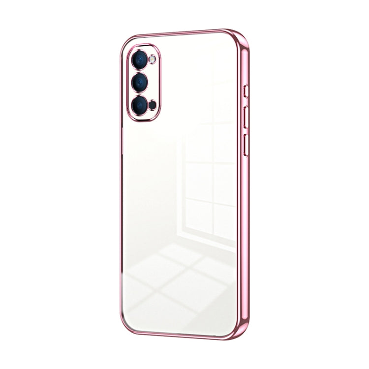 For OPPO Reno4 Transparent Plating Fine Hole Phone Case(Pink) by buy2fix