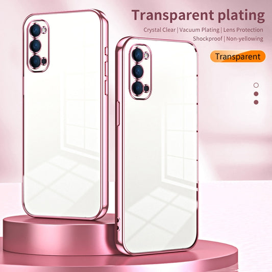 For OPPO Reno4 Transparent Plating Fine Hole Phone Case(Blue) by buy2fix