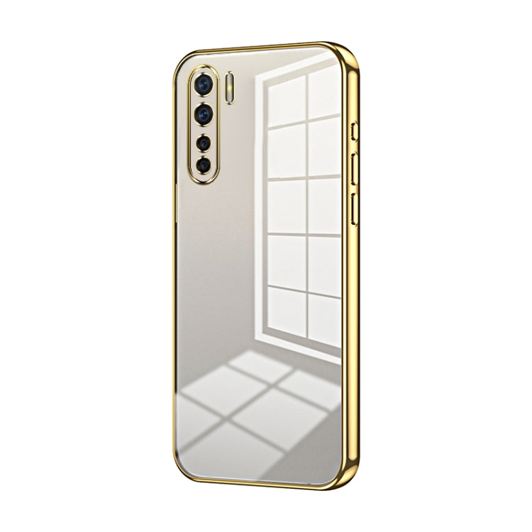 For OPPO Reno3 4G / F15 / A91 Transparent Plating Fine Hole Phone Case(Gold) by buy2fix