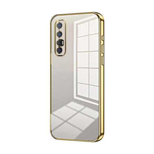 For OPPO Reno3 Pro Transparent Plating Fine Hole Phone Case(Gold) by buy2fix