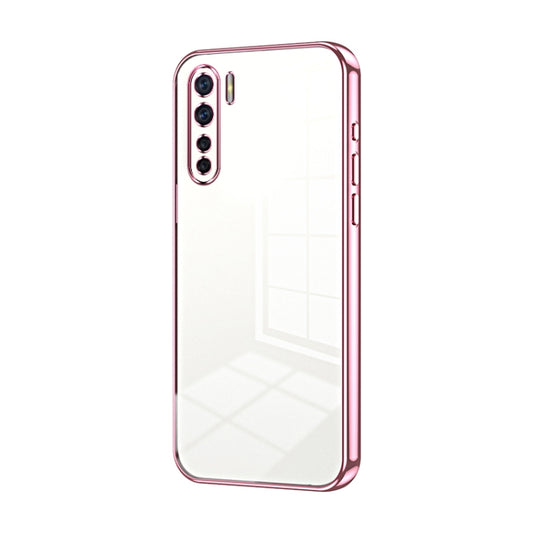 For OPPO A91 Transparent Plating Fine Hole Phone Case(Pink) by buy2fix