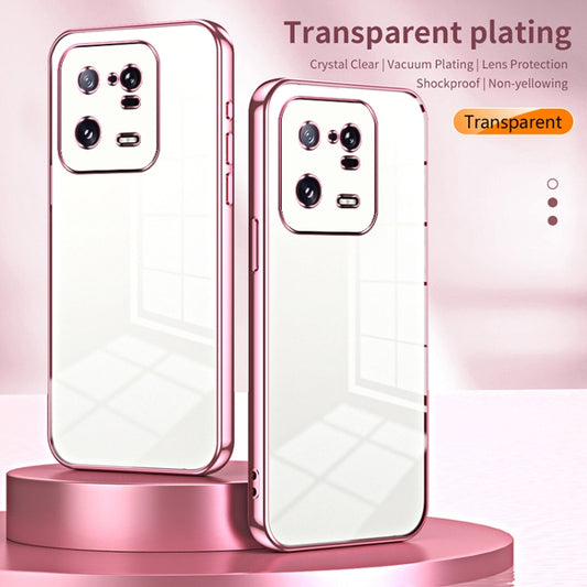 For Xiaomi 13 Pro Transparent Plating Fine Hole Phone Case(Pink) - Xiaomi Cases by buy2fix | Online Shopping UK | buy2fix