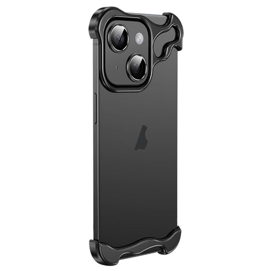 For iPhone 13 Frameless Metal Corner Pad Phone Case with Lens Film(Black)