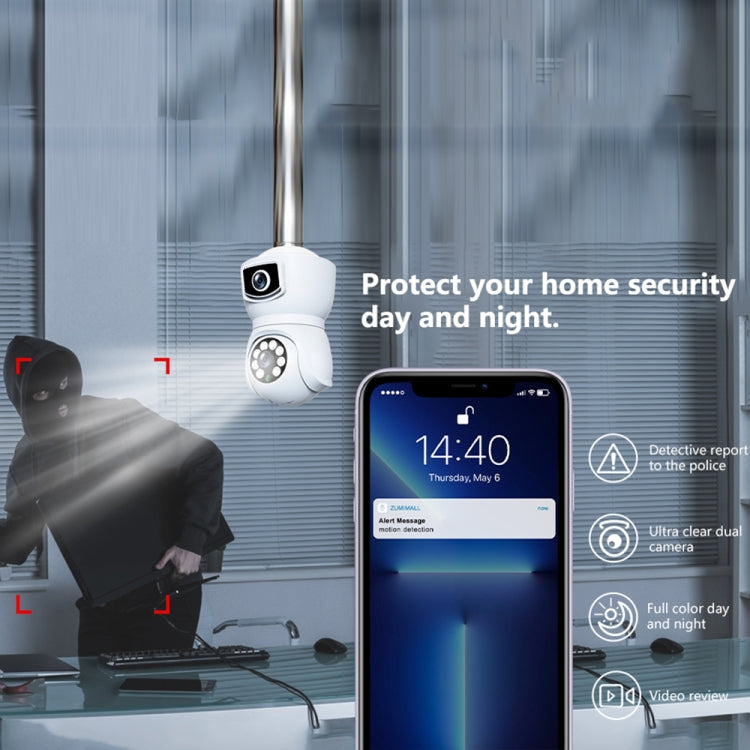 DP41 Bulb-type Dual-lens Motion Tracking Smart Camera Supports Voice Intercom(White) by buy2fix