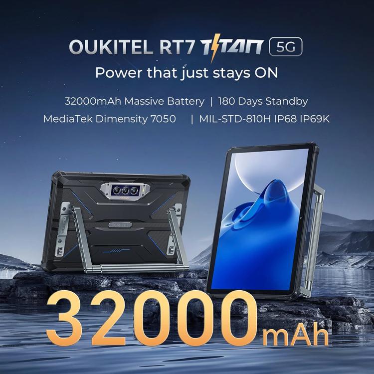 OUKITEL RT7 TITAN 5G Network IP68/IP69K Rugged Tablet, 12GB+256GB, 10.1 inch Android 13 MediaTek Dimensity 720 Octa Core Support Dual SIM, EU Plug(Black) by OUKITEL