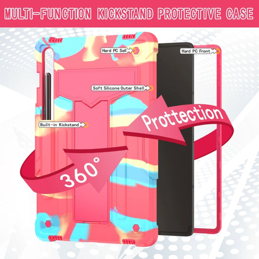 For Samsung Galaxy Tab S9 FE / S9 T Holder Robot Silicone Hybrid PC Tablet Case(Camouflage Rose Red) by buy2fix