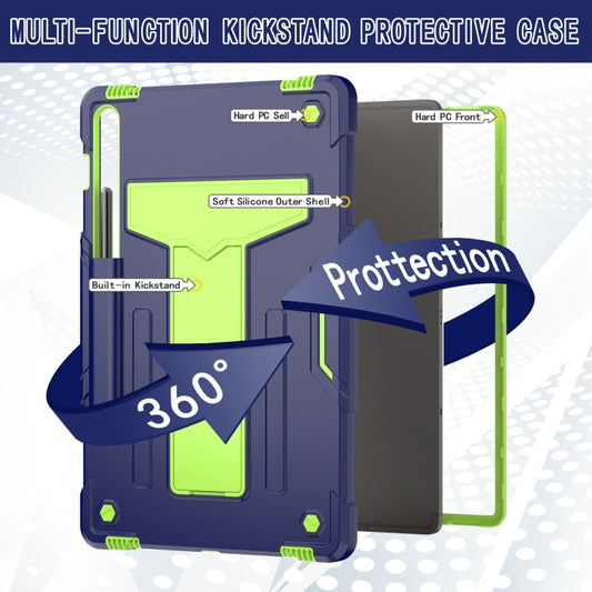 For Samsung Galaxy Tab S9 FE+ / S9+ T Holder Robot Silicone Hybrid PC Tablet Case(Navy Yellow Green) by buy2fix