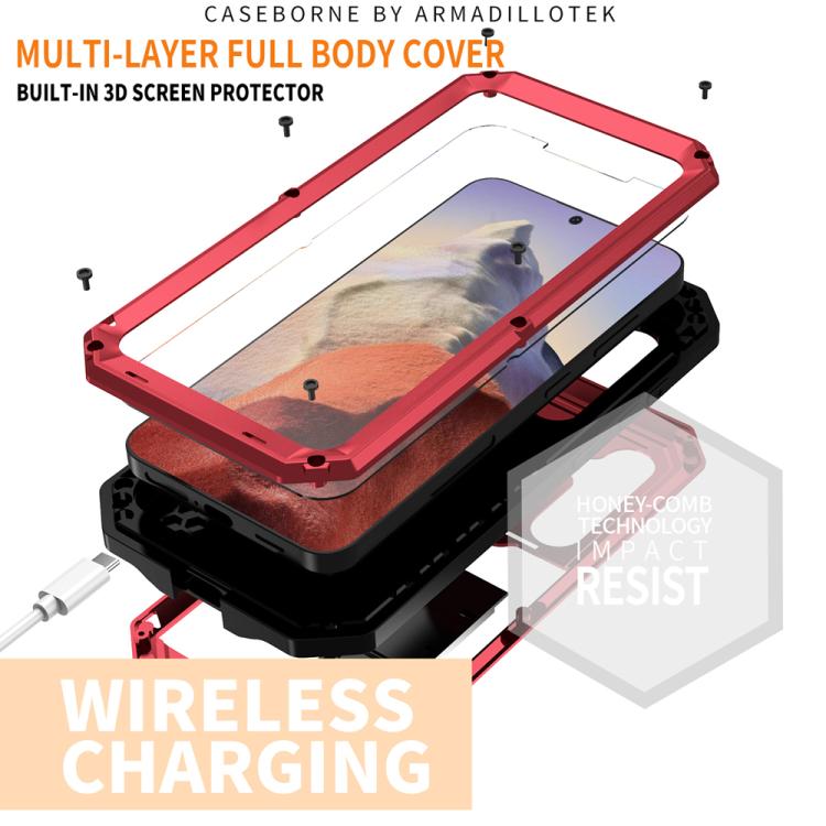 For Samsung Galaxy S25 5G R-JUST Sliding Camera Life Waterproof Holder Phone Case(Red) - Galaxy S25 5G Cases by R-JUST | Online Shopping UK | buy2fix