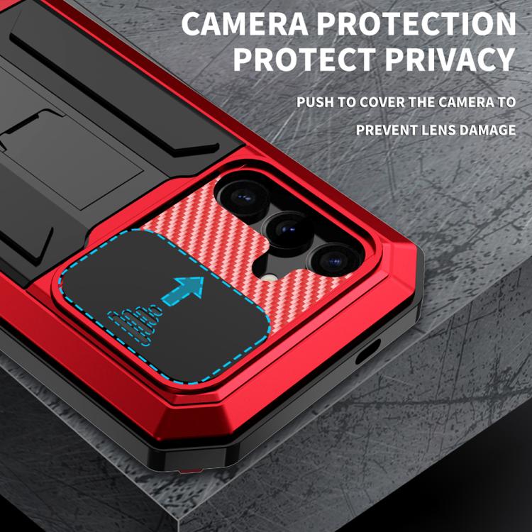 For Samsung Galaxy S25 5G R-JUST Sliding Camera Life Waterproof Holder Phone Case(Red) - Galaxy S25 5G Cases by R-JUST | Online Shopping UK | buy2fix