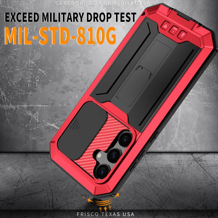 For Samsung Galaxy S25 5G R-JUST Sliding Camera Life Waterproof Holder Phone Case(Red) - Galaxy S25 5G Cases by R-JUST | Online Shopping UK | buy2fix