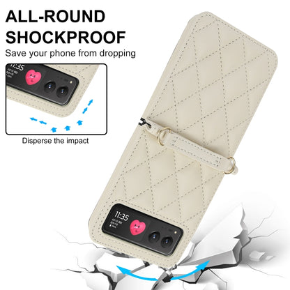 For Motorola Razr 40 Rhombic Texture Phone Case with Long & Short Lanyard(White) by buy2fix