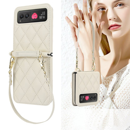 For Motorola Razr 40 Rhombic Texture Phone Case with Long & Short Lanyard(White) by buy2fix